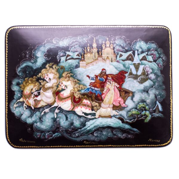 Palekh Troika Lacquer Miniature Handmade Jewelry Trinket Box