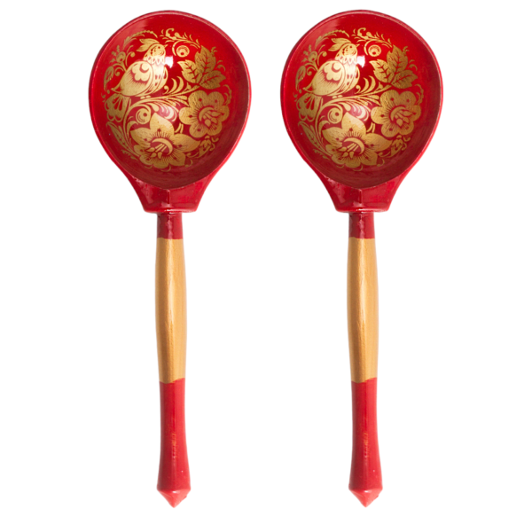 Red Khokhloma Wooden Tablespoon Set of 2 