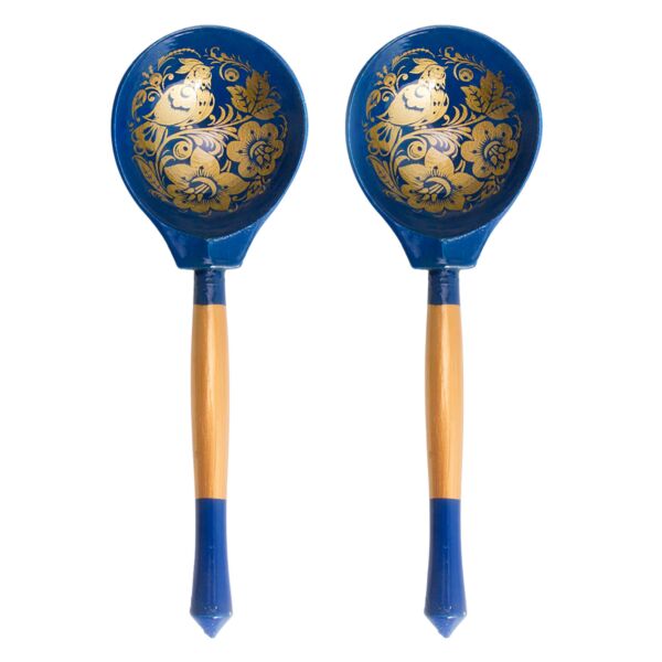 Blue Khokhloma Wooden Tablespoon Set of 2 