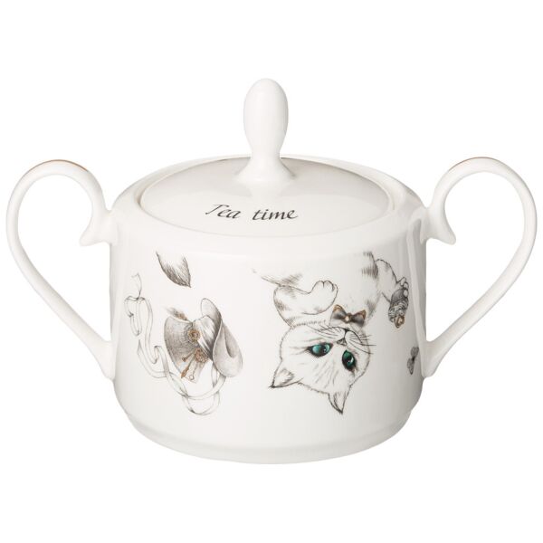 Alice in Wonderland Hatter and Cheshire Cat Porcelain Sugar Bowl