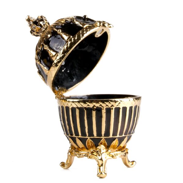 Black Enamel Ribbed Egg Jewelry Box 