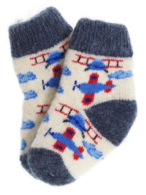 Natural Wool Socks for Baby Airplanes Size 11-12