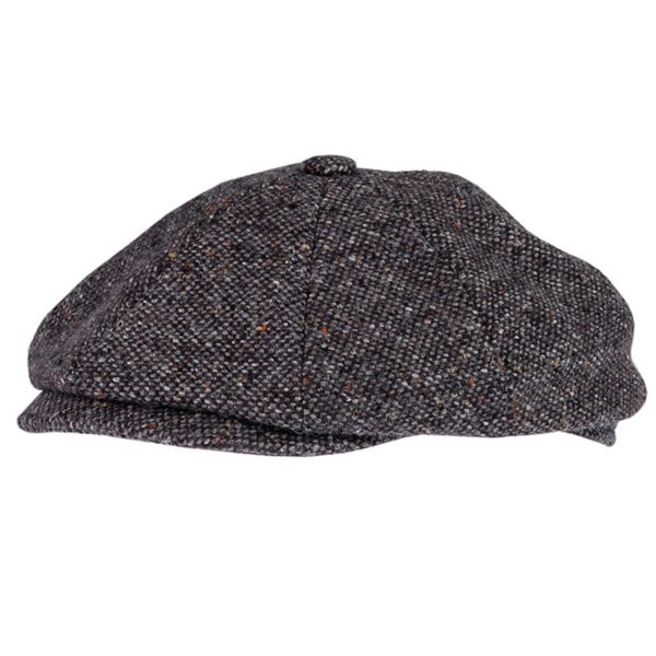Gray Wool Blend Baker Boy Hat in Fleck