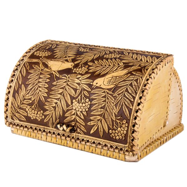 Birds Pattern Birch Bark Bread Box