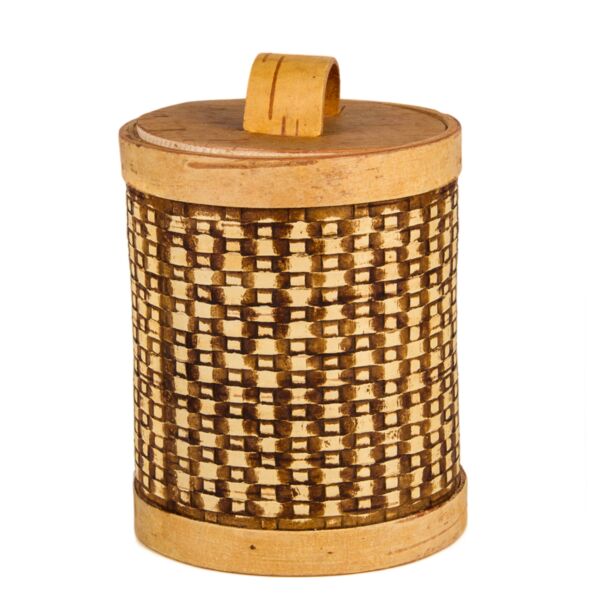 Short Woven Birch Bark Storage Container with Lid