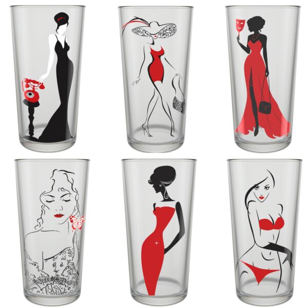 Red Line Cocktail Glasses Set of 6 