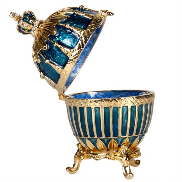 Blue Ribbed Imperial Egg Jewelry Box