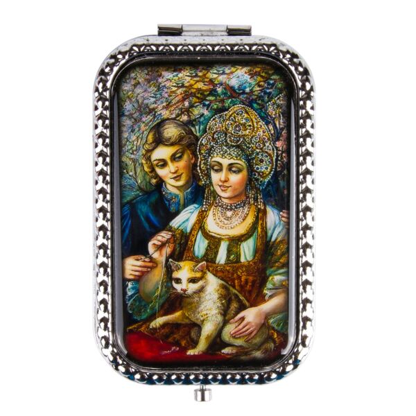 Couple with Cat Metal Compact Mirror 