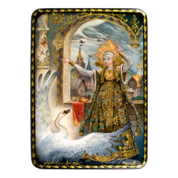 Swan Princess Lacquer Miniature Handmade Jewelry Trinket Box