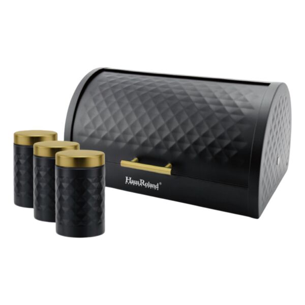 Black Bread Box Set with 3 Storage Jars 
