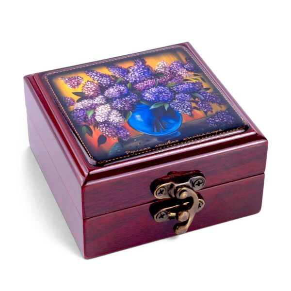 Wooden Jewelry Trinket Box with Mirror Lilac
