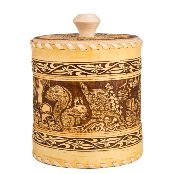 Squirrels Handmade Birch Bark Storage Container