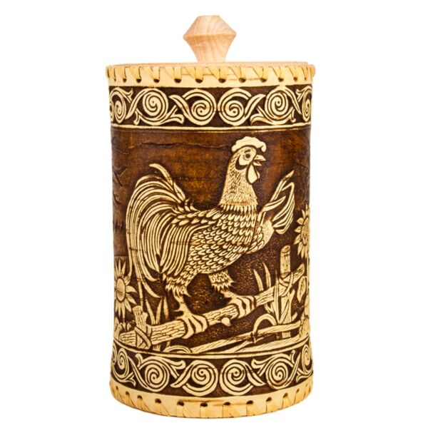 Rooster Birch Bark Storage Container