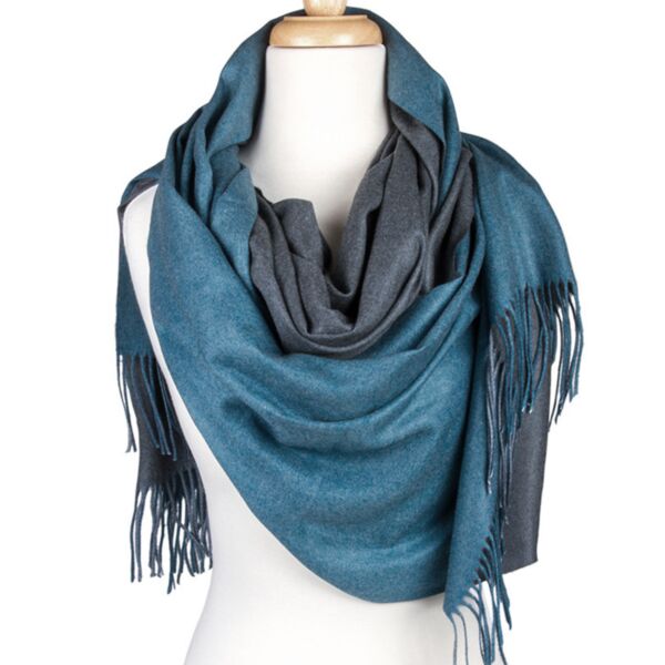 Reversible Wool Blend Scarf in Gray&amp;Blue