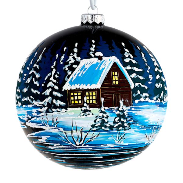 Christmas Village at Night Hand-Painted 360° Glass Holiday Ornament | Statement Piece