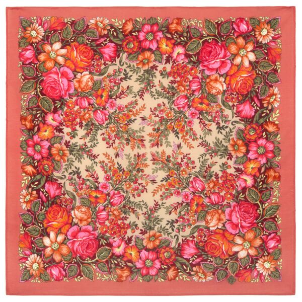 Cherished Dream Coral Pavlovo Posad Wool Shawl