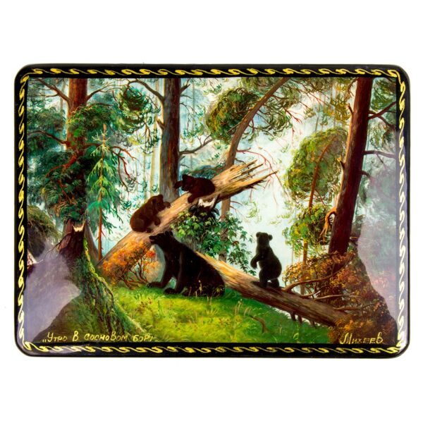 Morning in Pine Forest Lacquer Miniature Handmade Jewelry Trinket Box