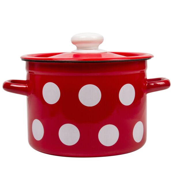 Red White Polka-dot Enamelware Pot