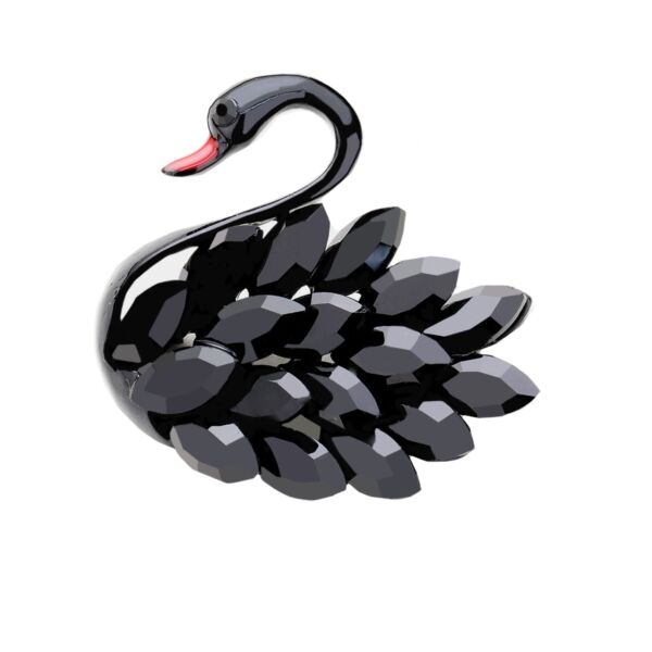 Black Rhinestones Swan Brooch
