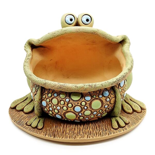 Polka Dot Frog Ceramic Handmade Terracotta Planter Pot  