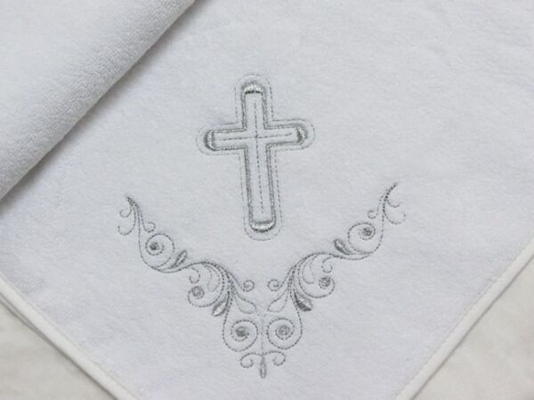 Silver Embroidery Baby Christening Towel