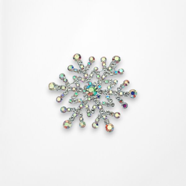 Iridescent Silver Snowflake Crystal Brooch