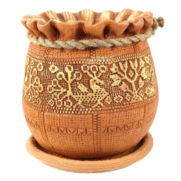 Ornamental Birds Ceramic Planter with Drainage Hole and Saucer