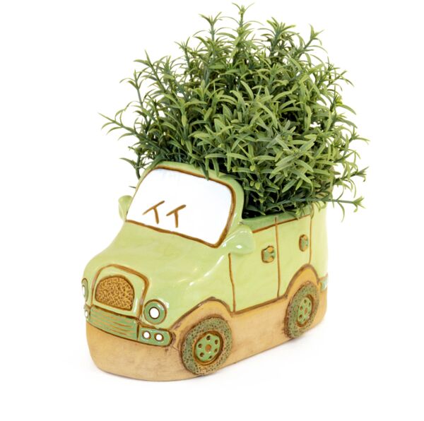 Green Handmade Terracotta Car Flowerpot
