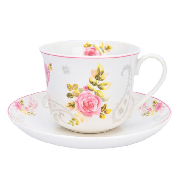 Large Teacup with Saucer Bone China English Rose in Gift Box