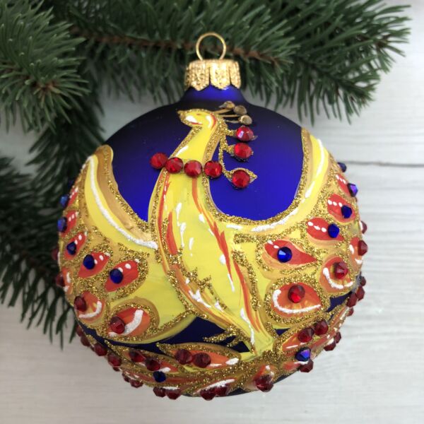 Firebird with Rhinestones Glass Christmas Tree Ornament