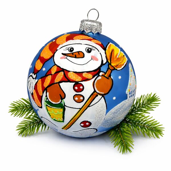 Snowman in Hat Glass Christmas Tree Ornament