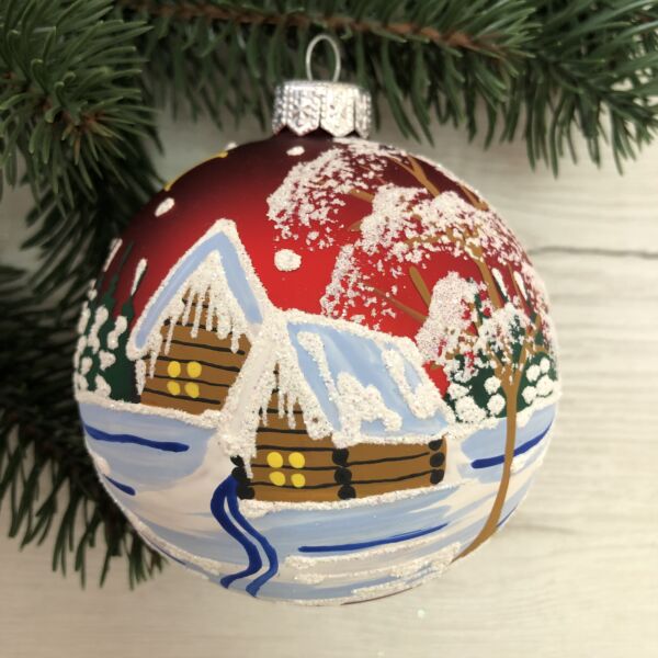 Christmas Village at Dusk— Hand-Painted Glass Christmas Ornament