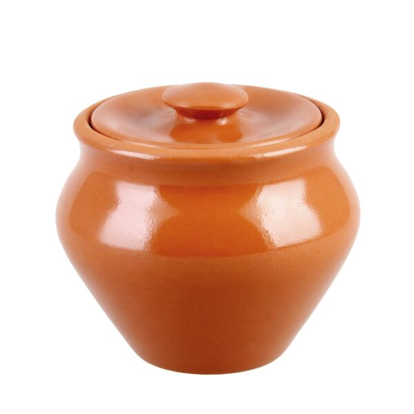 Traditional Natural Clay Stoneware Baking Pot with Lid (0.5-Qt)