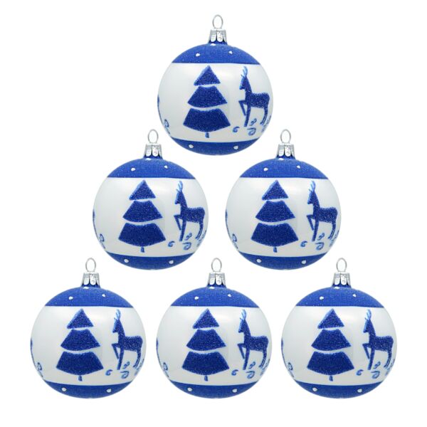 Winter Forest Glass Christmas Tree Ornaments Set of 6