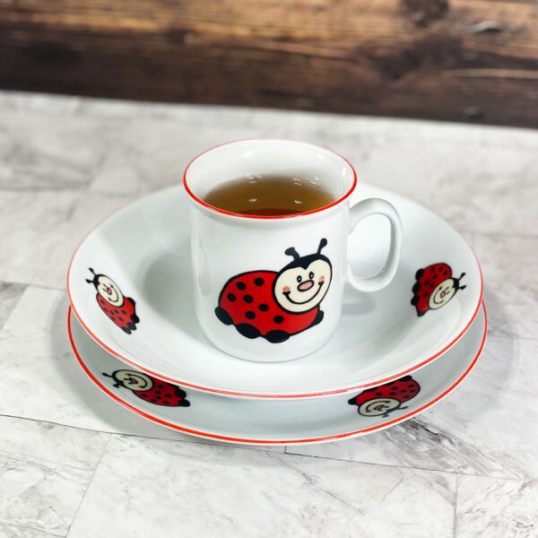 Ladybugs Kid&#039;s Bohemian Porcelain Dinnerware Set of 3