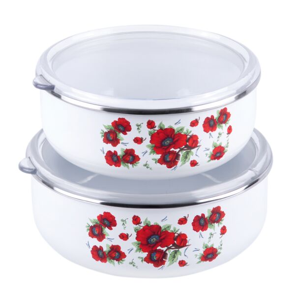 POPPY FLOWERS Enamel Bowl W/ Airtight Seal Lid Kitchen Storage