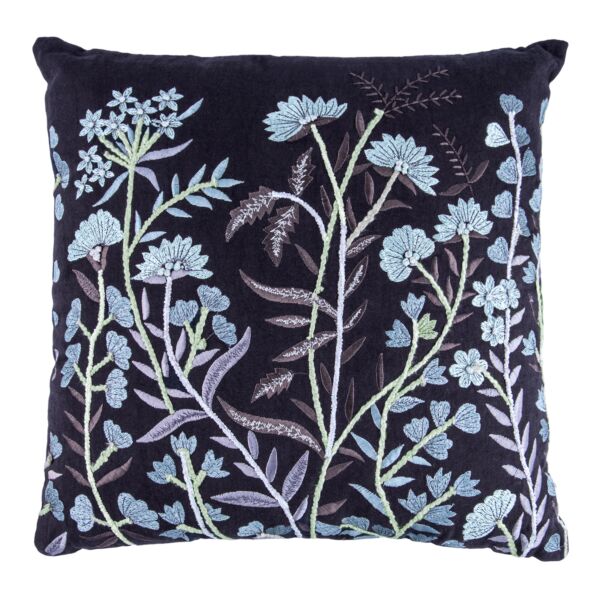 Evening Cotton Embroidered Square Decorative Pillow in Dark Brown