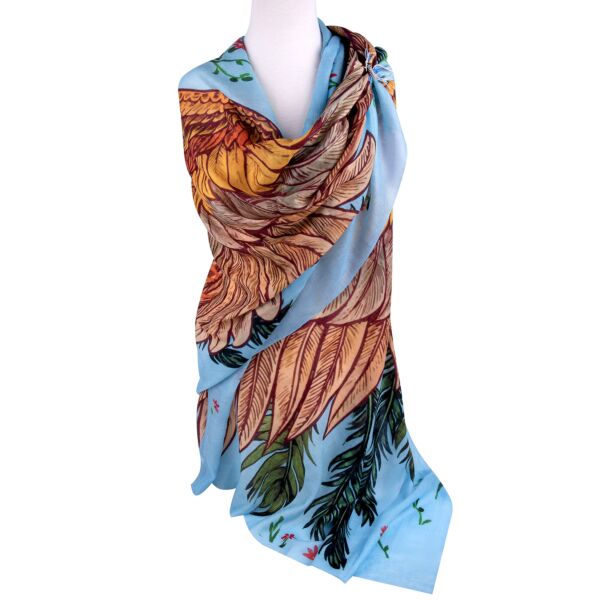 Extra Fine Merino Wool Feathers Printed Scarf