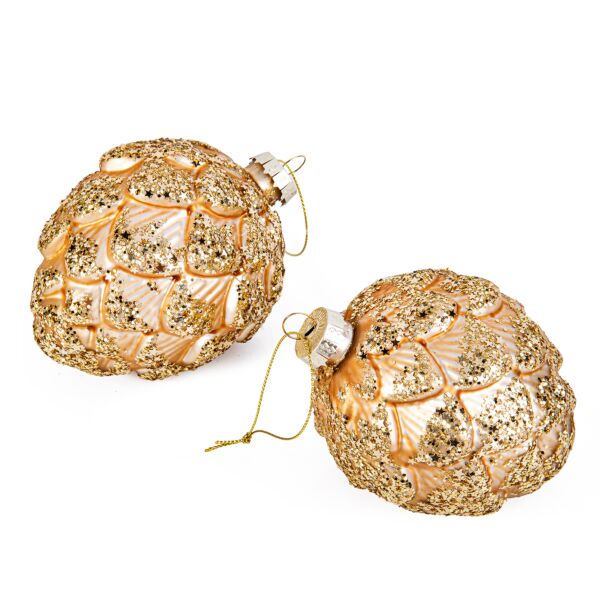 Gold Pine Cone Glass Tree Ornaments Set of 2 
