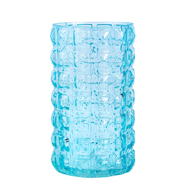 Turquoise Glass Flower Vase with Decorative Texture
