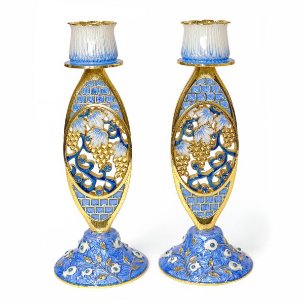 Handcrafted Jeweled Grapes Shabbat Candlestick Holders set of 2