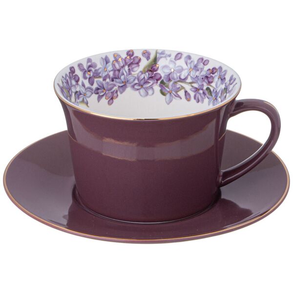 Lilac Porcelain Cup and Saucer Set in Gift Box (burgundy)
