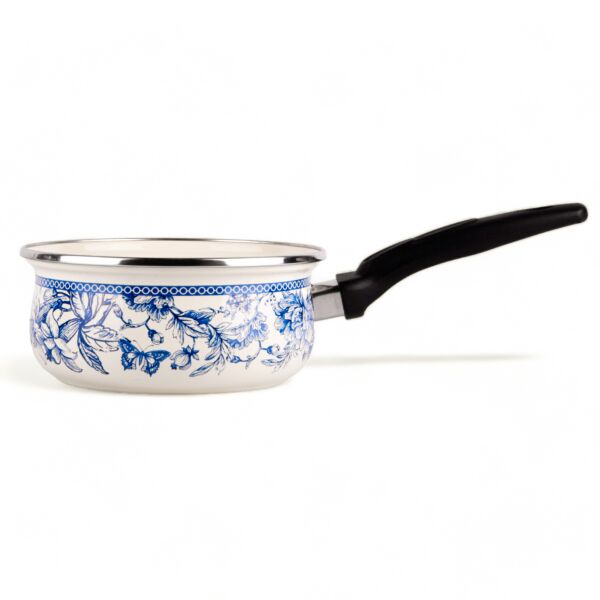 Bird of Paradise Vintage Enamel Saucepan with Liter Scale