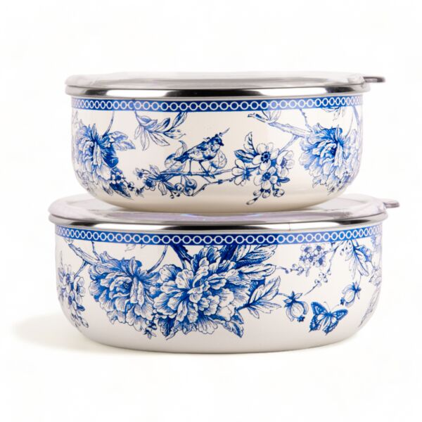 Bird of Paradise Vintage Enamel Stackable Storage Bowls Set of 2