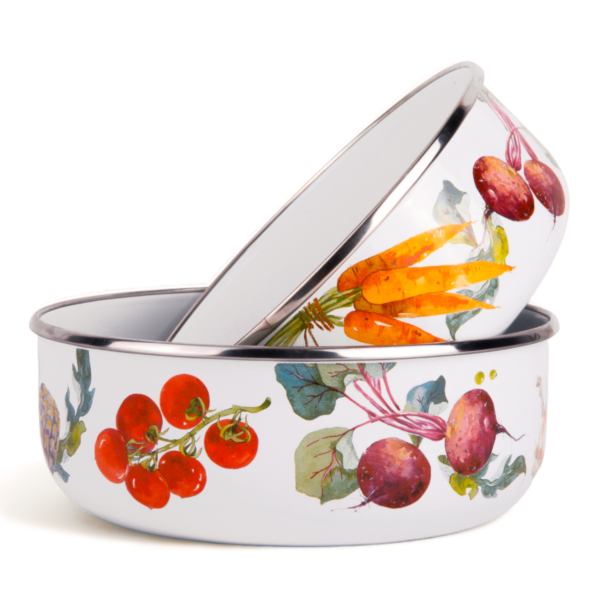 Vegetable Garden Enamel Stackable Storage Bowls Set of 2
