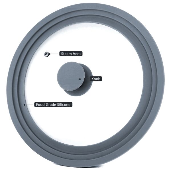 Multi-Sized Glass &amp; Silicone Lid with Knob (color: gray)