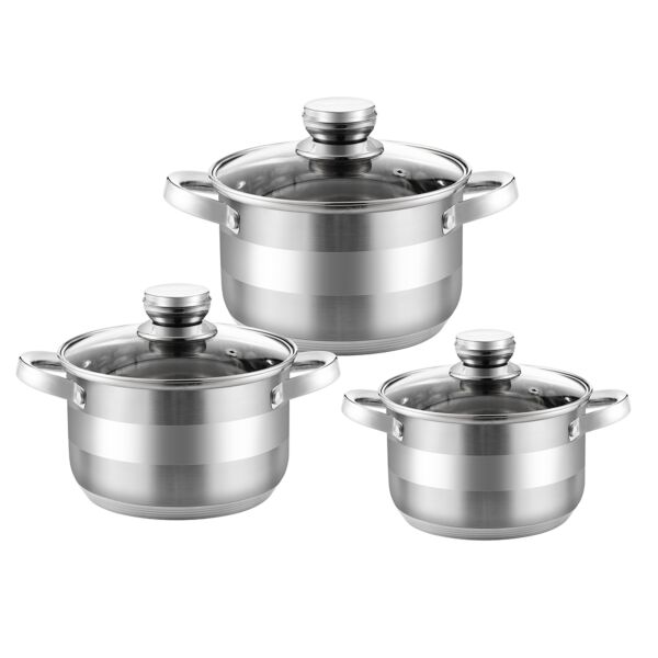 Stainless Steel  Cookware Pot  with Glass Lid Set of 3