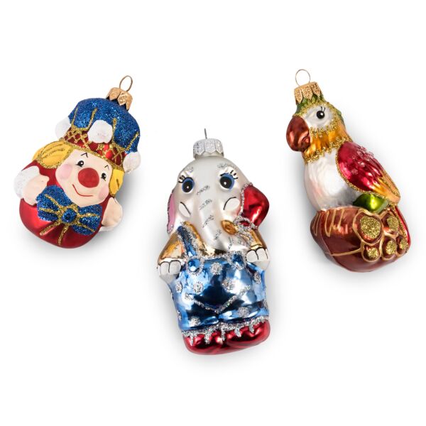 Circus Glass Christmas Tree Ornament Set of 3