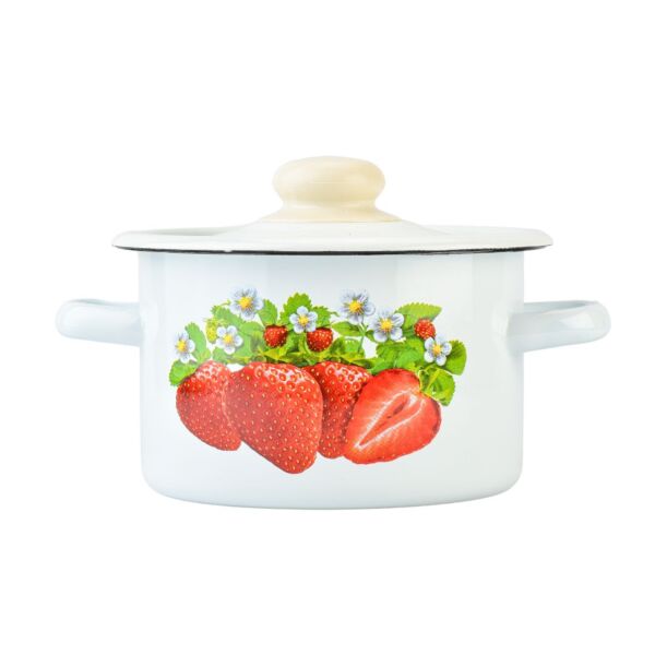 Strawberry Cylindrical Enamel Pot with Lid 2.1-qt