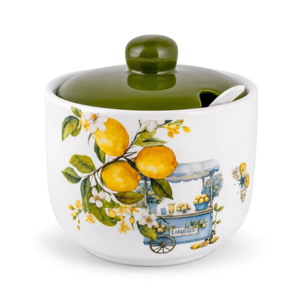 Lemons Ceramic Sugar Bowl with Spoon